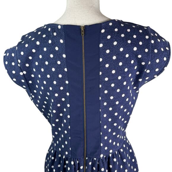 Maison Jules French Terry V-Neck Fit and Flare Dress Polka Dot Navy Blue White L - Picture 6 of 8